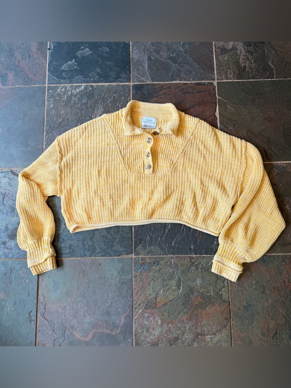 Urban Outfitters Oversized Yellow Cropped Polo Knit Sweater- SP